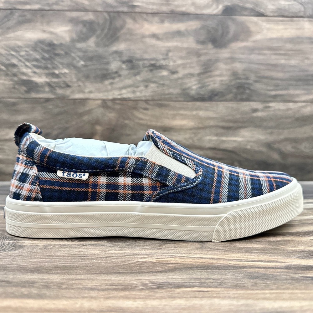 NIB Taos Rubber Soul 8M Blue Plaid Canvas Slip On Comfort Sneakers - Picture 4 of 11